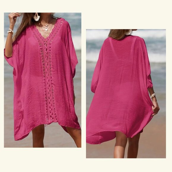 Other - Pink Swim Cover Up Kaftan Dress Top NEW